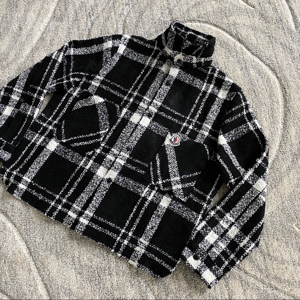 Moncler Black & White Flannel Sherpa Overcoat - M